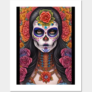 Sugar Skull Art Featuring Girl in Skull Makeup Posters and Art